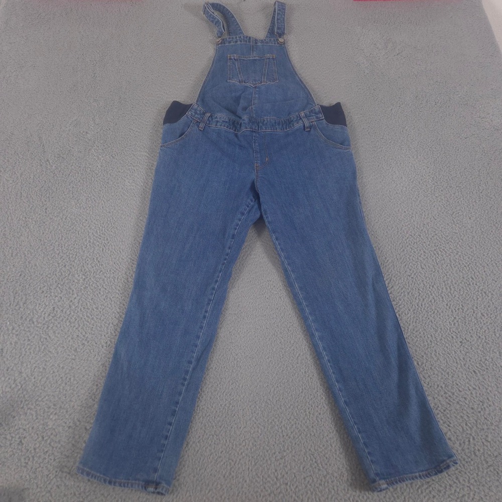 Old Navy Overalls Womens 10 Long Blue Polly Denim Straight Leg Maternity Stretch